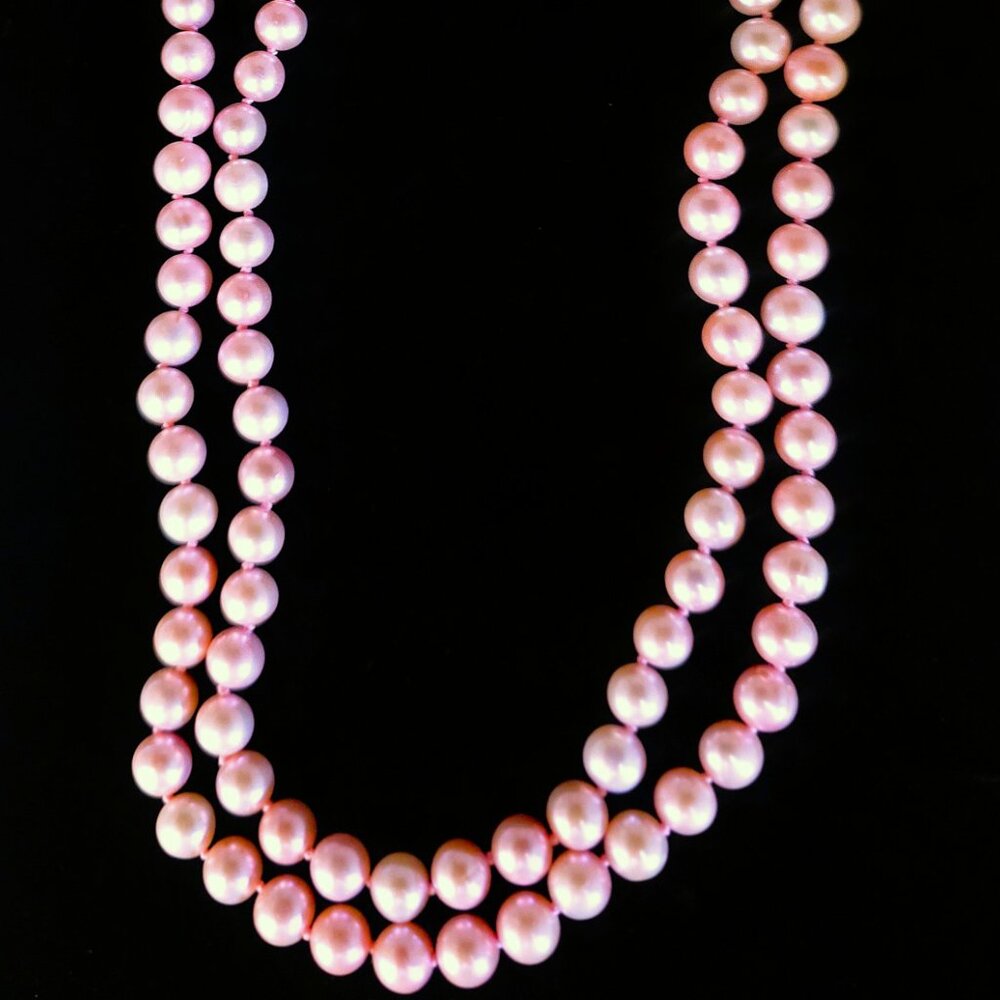 Estate Sale True Pink Fresh Water Pearl Necklace Hand Knotte Opera Length 40"